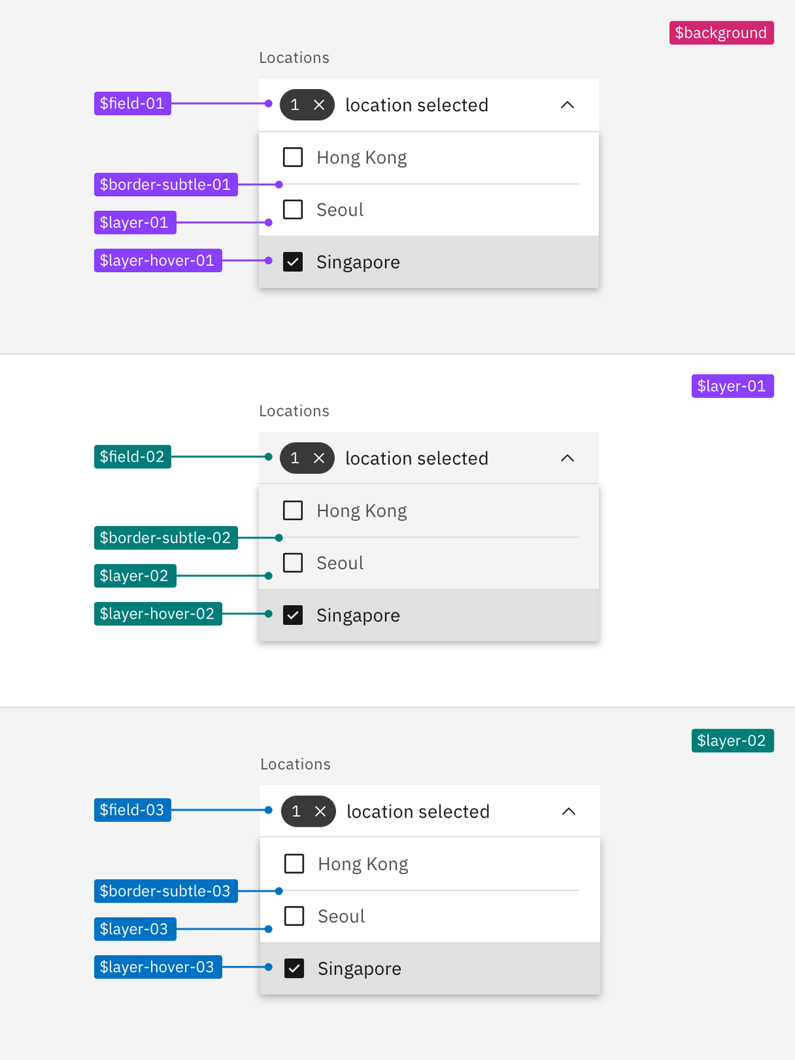 Layer set tokens applied to dropdown in the Gray 10 theme