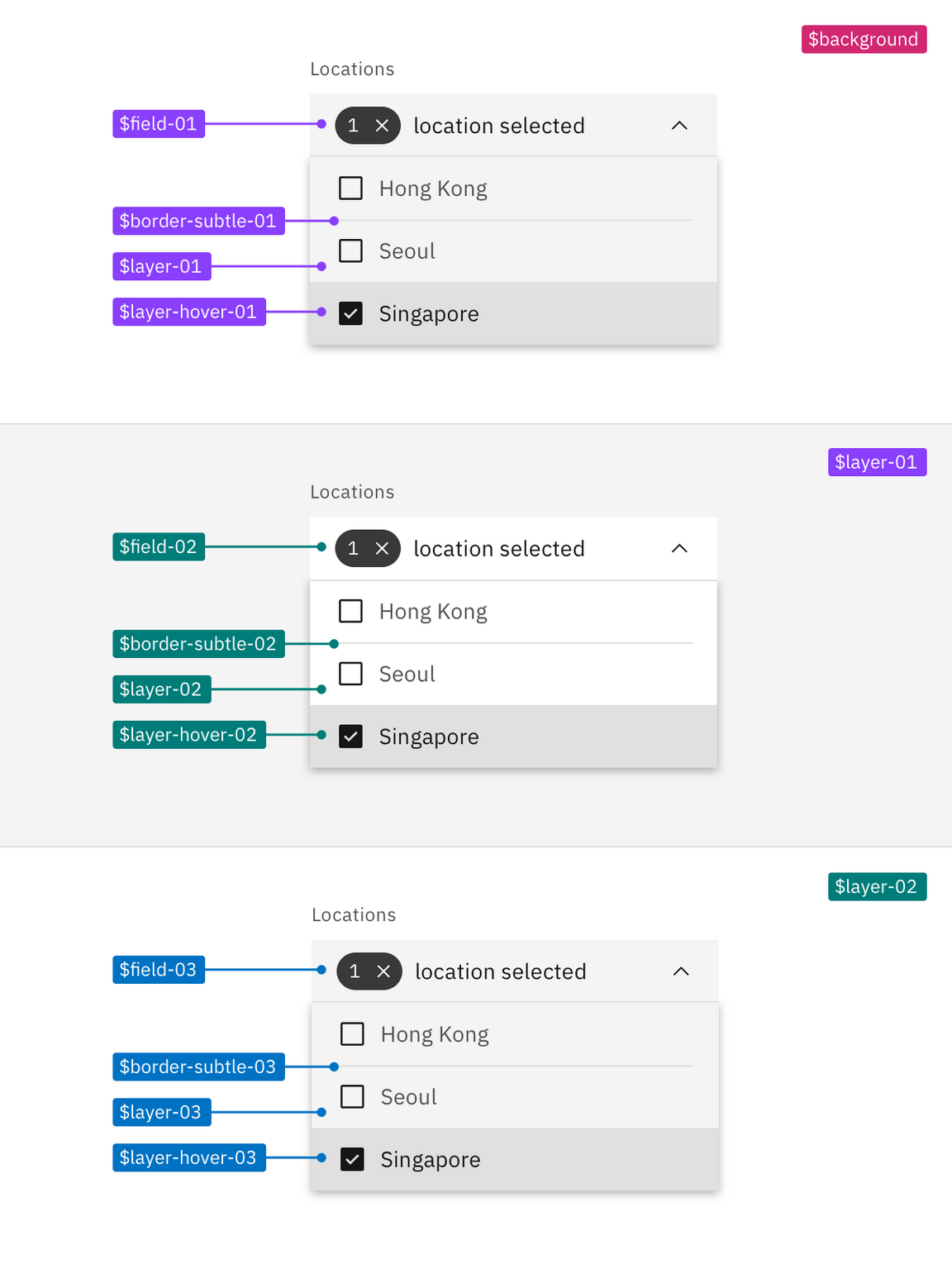 Layer set tokens applied to dropdown in the White theme